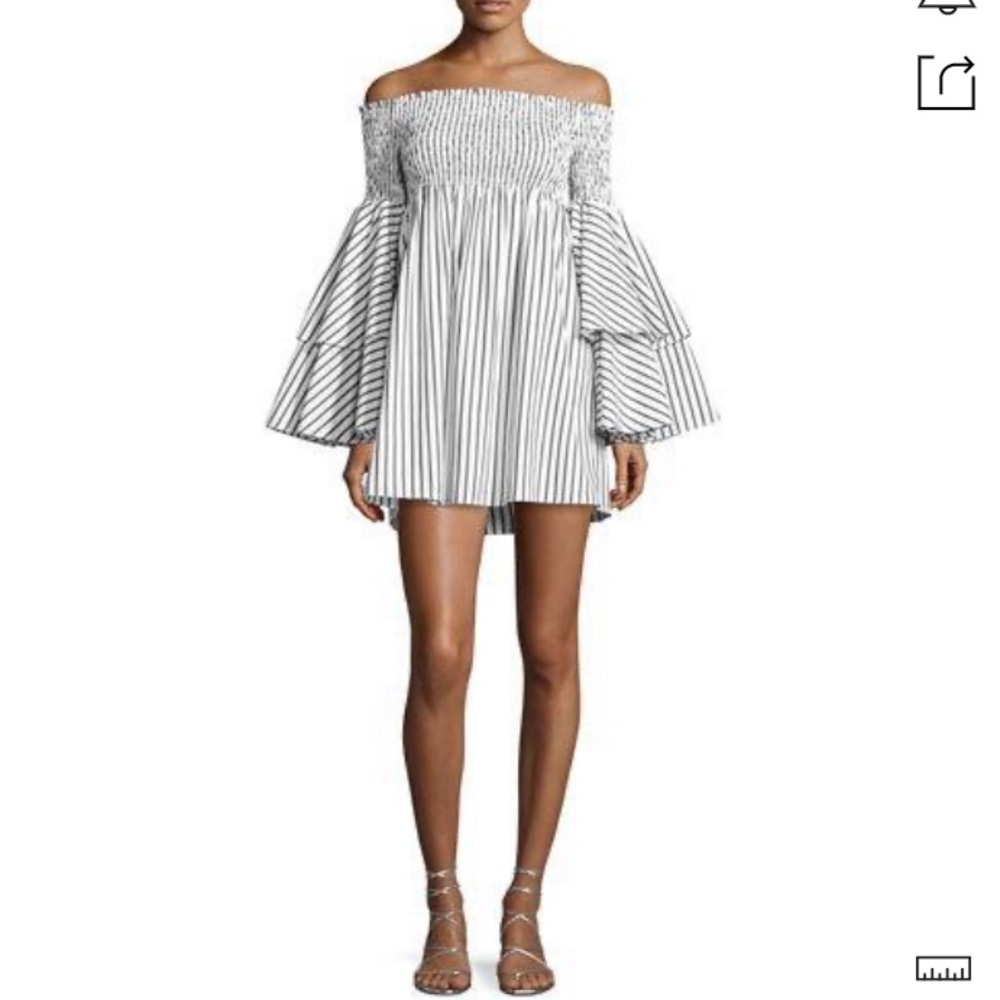 Caroline Constas White and Black Striped Off-Shoulder Mini Dress